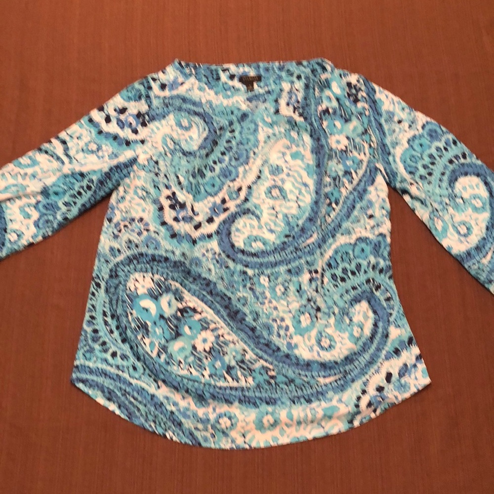 Talbots Blue Pattern Blouse Top